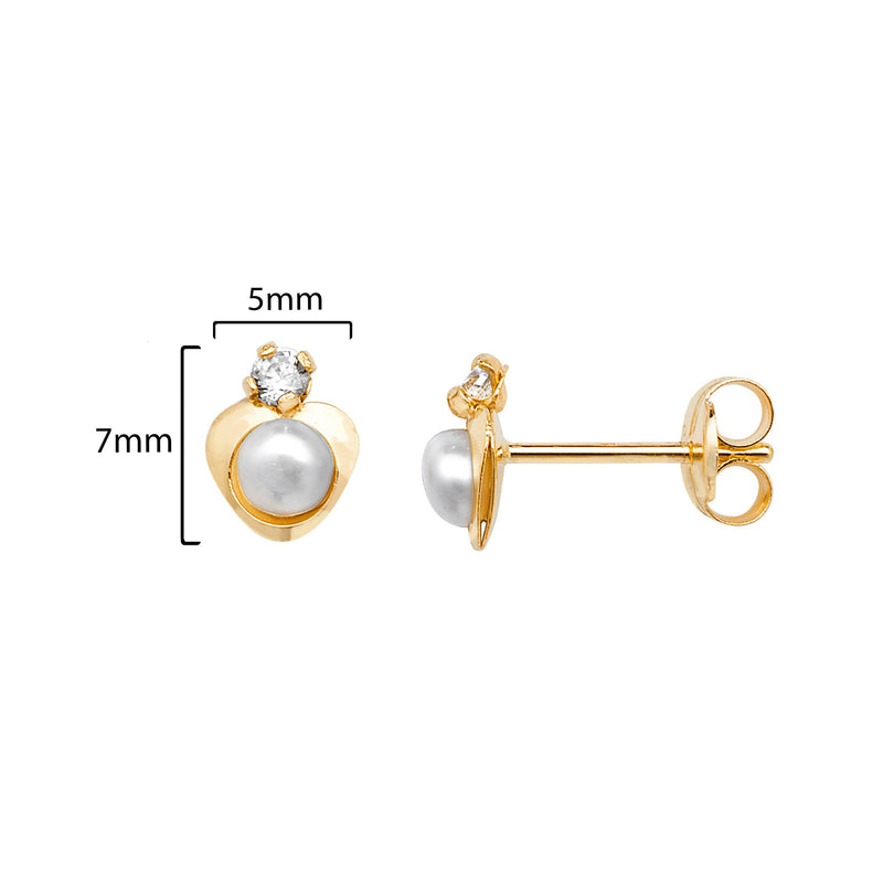9ct Gold Stud Earrings Set with Synthetic Pearl - Hypoallergenic 9ct Gold Jewellery for Ladies - 7mm * 5mm