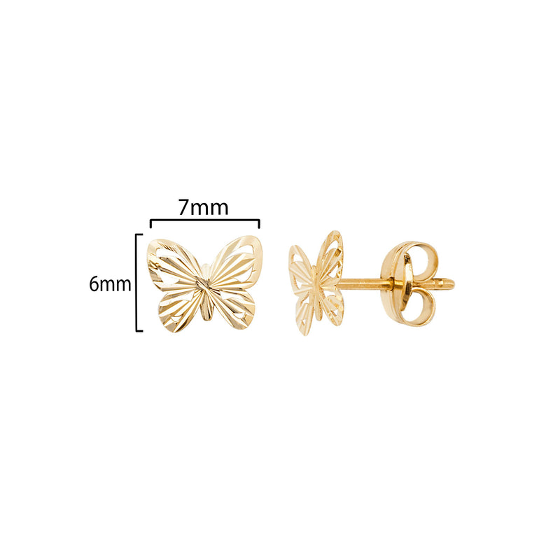 9ct Gold Butterfly Stud Earrings - Hypoallergenic 9ct Gold Jewellery for Ladies - 7mm * 7mm