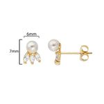 9ct Gold Stud Earrings Set with Synthetic Pearl  - Hypoallergenic 9ct Gold Jewellery for Ladies - 7mm * 6mm