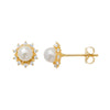 9ct Gold Flower Stud Earrings Set with Freshwater Pearl  - Hypoallergenic 9ct Gold Jewellery for ladies - 7mm * 6mm