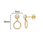 9ct Gold Halo Drop Earrings with Freshwater Pearl - Hypoallergenic 9ct Gold Jewellery for Ladies  - 14mm * 8mm