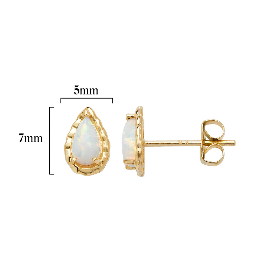 9ct Gold Synthetic Opal Tear Drop Stud Earrings - Hypoallergenic 9ct Gold Jewellery for Ladies  - 7mm * 5mm
