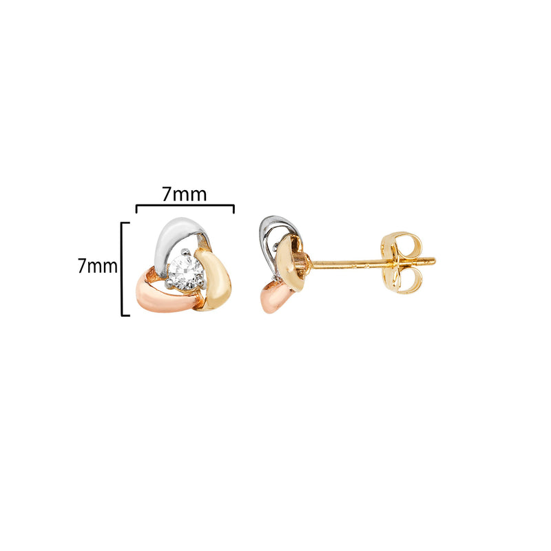 9ct Gold Three-Tone Interlinking Knot with Cubic Zirconia - Hypoallergenic 9ct Gold Jewellery for Ladies - 7mm * 7mm