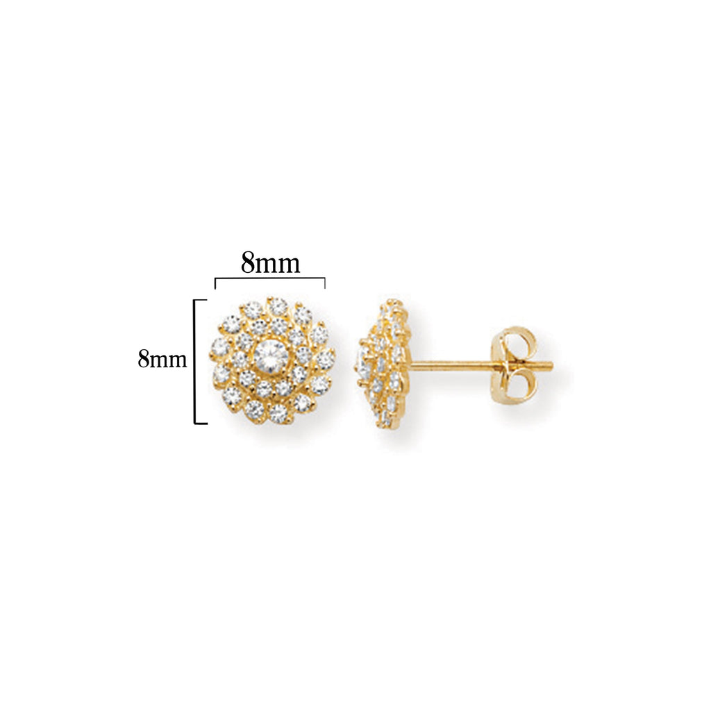 9ct Gold Flower Stud Earrings  - Hypoallergenic 9ct Gold Jewellery for Ladies - 8mm * 8mm