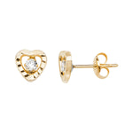 9ct Gold Heart Stud Earrings with Cubic Zirconia - Hypoallergenic 9ct Gold Jewellery for Ladies - 7mm * 7mm