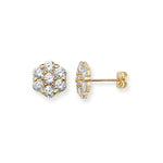 9ct Gold Flower Stud Earrings with Cubic Zirconia - Hypoallergenic 9ct Gold Jewellery for Ladies - 10mm * 9mm