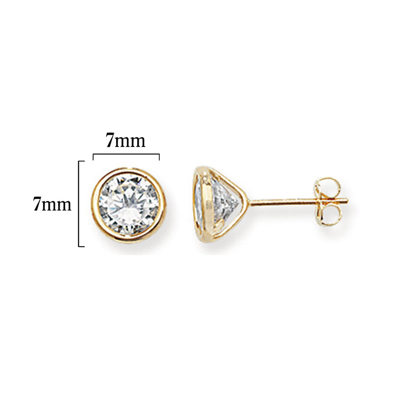 9ct Gold Circular Stud Earring with Cubic Zirconia - Hypoallergenic 9ct Gold Jewellery for Ladies - 7mm * 7mm