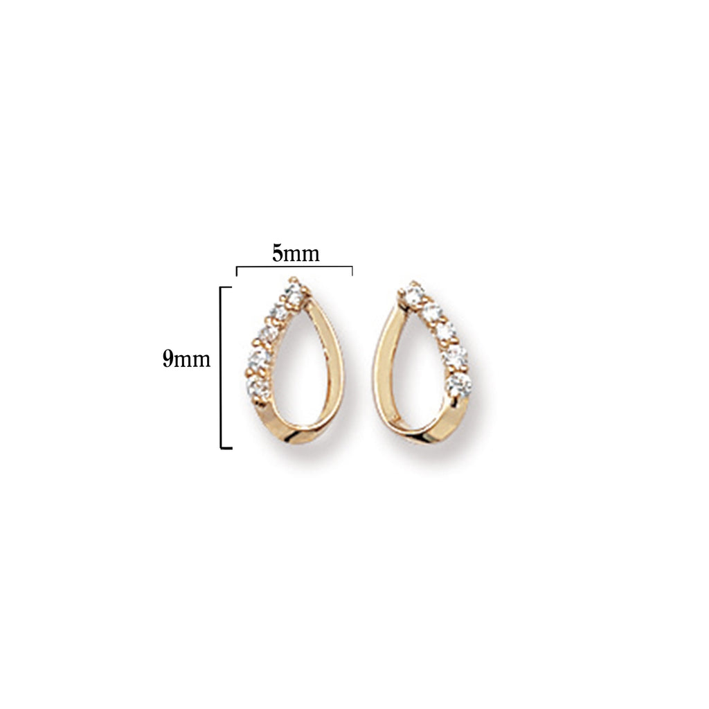 9ct Gold Teardrop Drop Earrings with Cubic Zirconia - Hypoallergenic 9ct Gold Jewellery for Ladies - 9mm * 5mm
