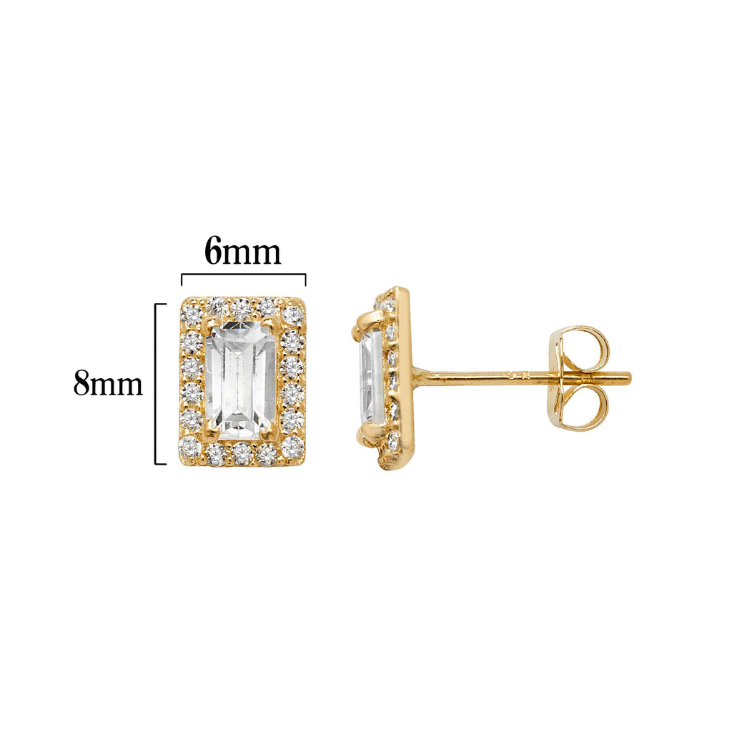 9ct Gold Rectangular Stud Earrings  - Hypoallergenic 9ct Gold Jewellery for Ladies - 8mm * 6mm