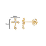 9ct Gold Cross Stud Earrings with Cubic Zirconia - Hypoallergenic 9ct Gold Jewellery for Ladies - 9mm * 6mm