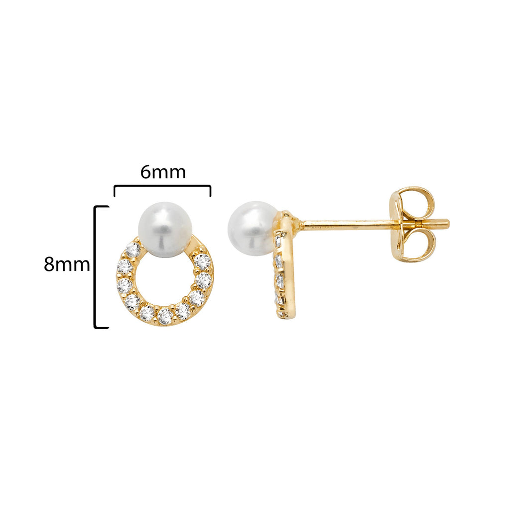 9ct Gold Halo Stud Earrings Set with Fresh Water Pearl - Hypoallergenic 9ct Gold Jewellery for Ladies- 8mm * 6mm