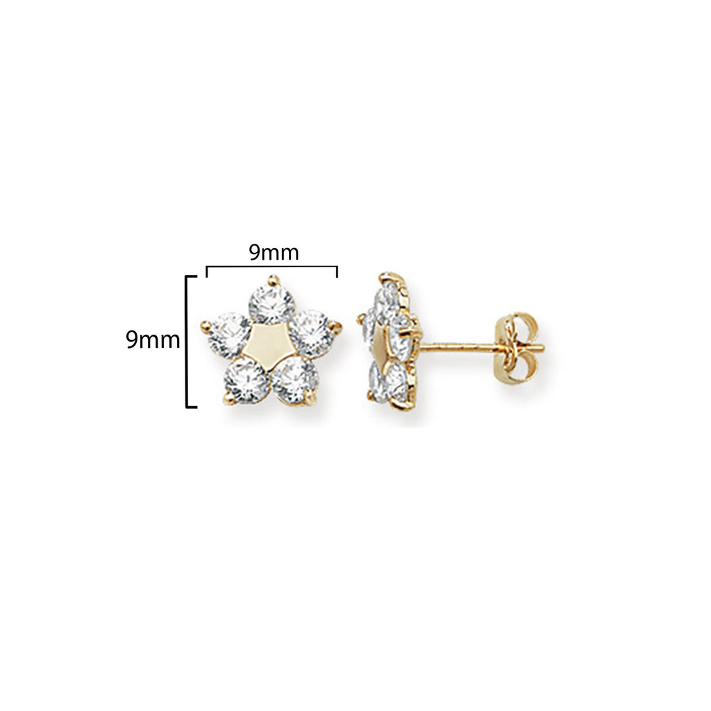 9ct Gold Star Stud Earrings with Cubic Zirconia - Hypoallergenic 9ct Gold Jewellery for Ladies - 9mm * 9mm