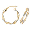 9ct Gold Two Tone Twisted Oval Hoop Earrings.  24mm * 22mm.  Hypoallergenic 9ct Gold Jewellery for women.