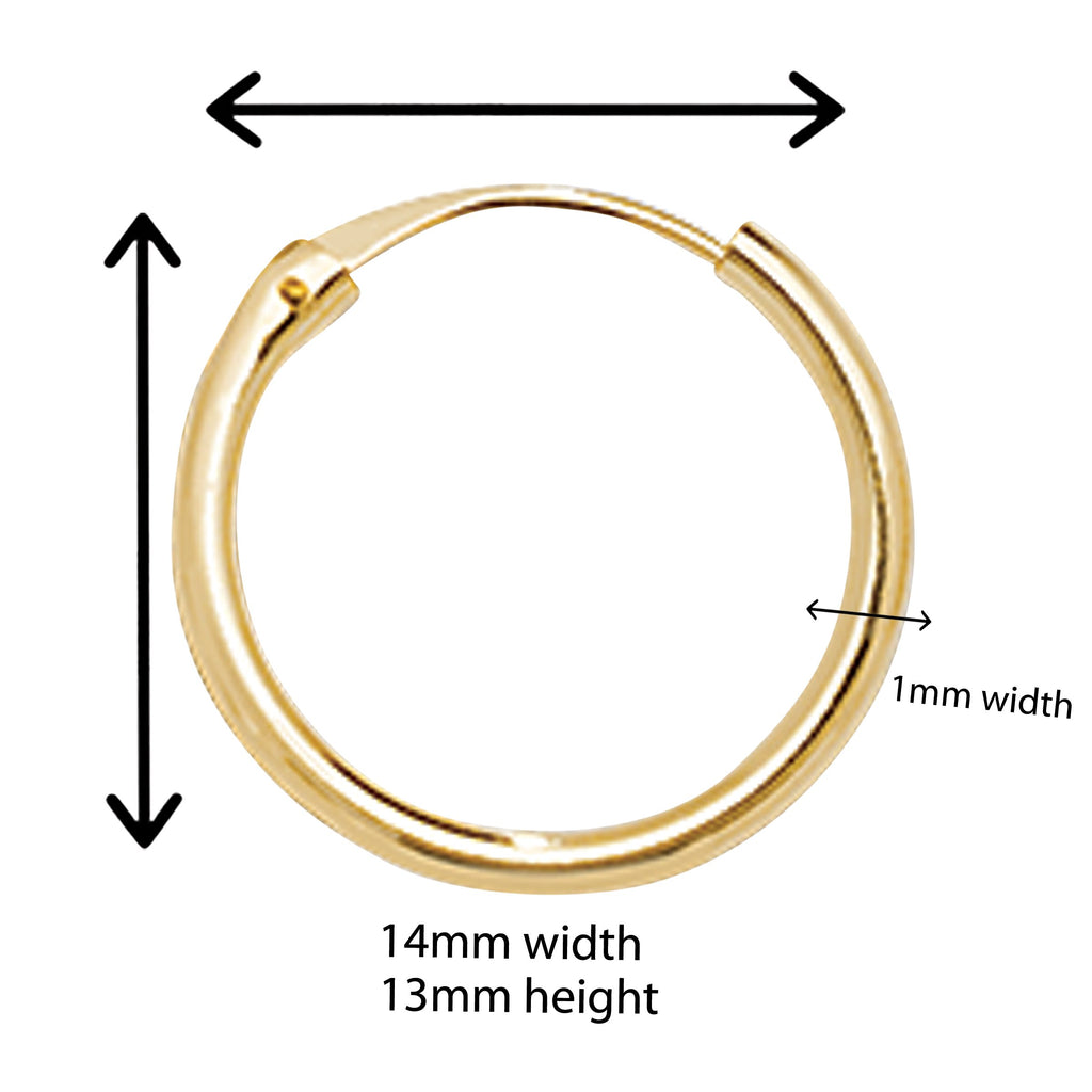 9ct Gold hoop Earrings.  13mm *14mm.  Hypoallergenic 9ct Gold Jewellery for women.