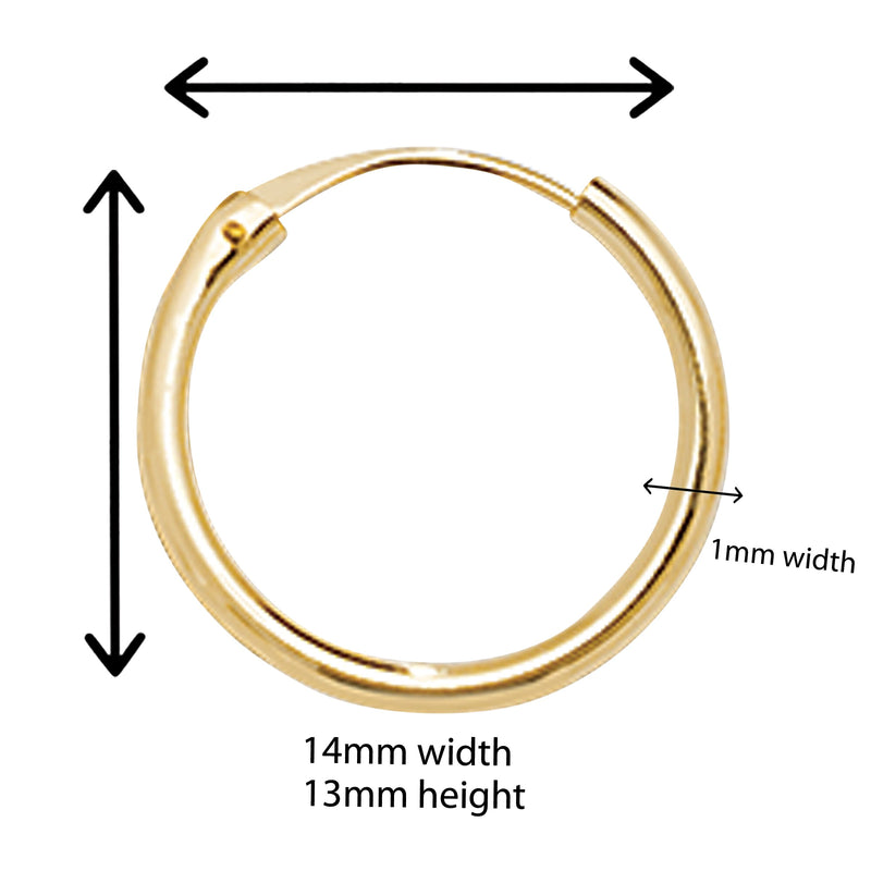 9ct Gold hoop Earrings.  13mm *14mm.  Hypoallergenic 9ct Gold Jewellery for women.