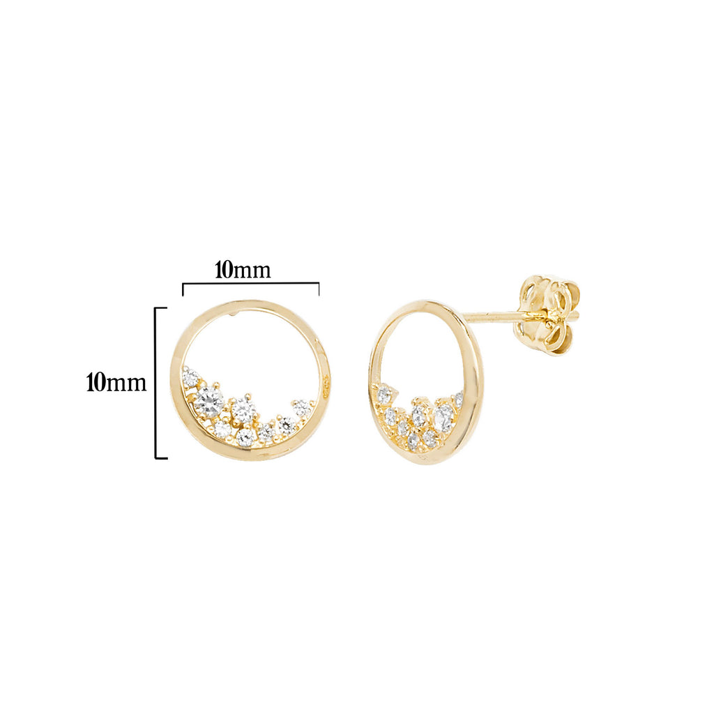 9ct Gold Cluster Circle Drop Earrings  - Hypoallergenic 9ct Gold Jewellery for Ladies- 10mm * 10mm