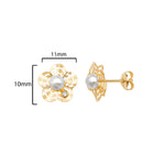 9ct Gold Flower Stud Earrings with Synthetic Pearl - Hypoallergenic 9ct Gold Jewellery for Ladies  - 10mm * 11mm