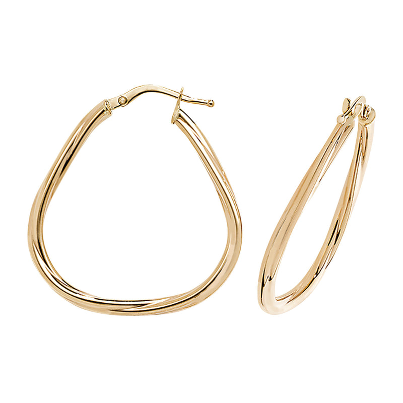 9ct Twisted Detail Hoop Earrings. 30mm*23mm. Hypoallergenic 9ct Gold Jewellery for women.