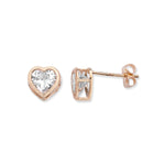 9ct Gold Heart Stud Earrings with Cubic Zirconia - Hypoallergenic 9ct Gold Jewellery for Ladies - 6mm * 6mm