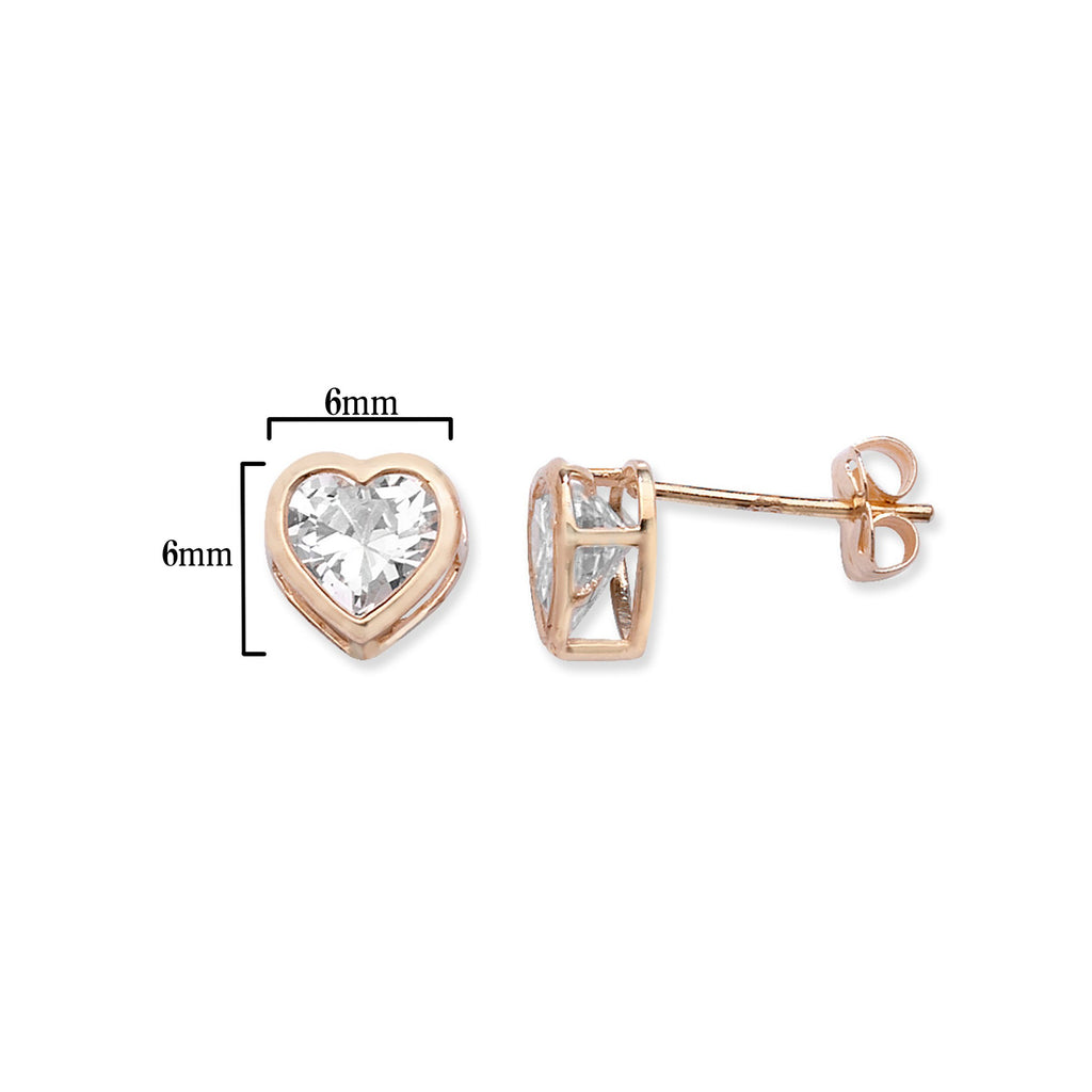 9ct Gold Heart Stud Earrings with Cubic Zirconia - Hypoallergenic 9ct Gold Jewellery for Ladies - 6mm * 6mm