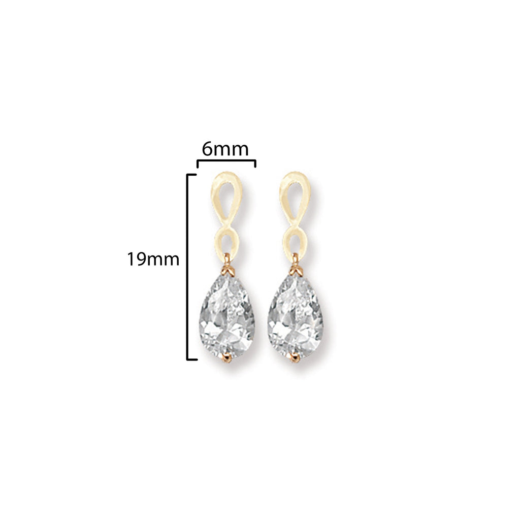 9ct Gold Teardrop Crystal Earrings  - Hypoallergenic 9ct Gold Jewellery for Ladies by Aeon - 19mm * 6mm