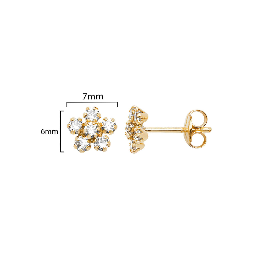 9ct Gold Flower Stud Earrings - Hypoallergenic 9ct Gold Jewellery for Ladies - 6mm * 7mm