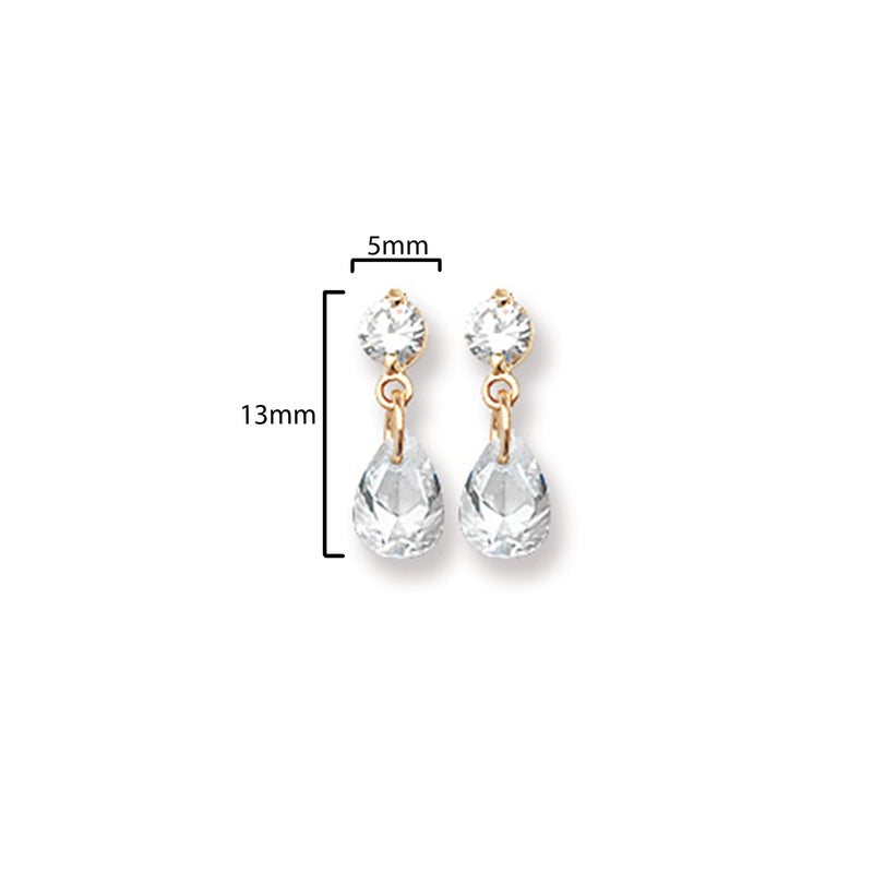 9ct Gold Drop Crystal Earrings with White Cubic Zirconia - Hypoallergenic 9ct Gold Jewellery for Ladies by Aeon 13mm * 5mm