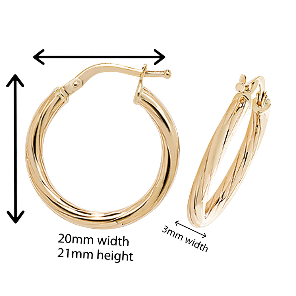 9ct Yellow Gold Hoop  Earrings. 21mm*20mm. Hypoallergenic 9ct Gold Jewellery for women.