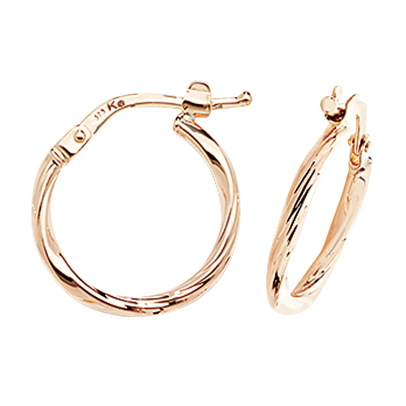 9ct Bamboo Style Gold hoop Earrings.  16mm*15mm.  Hypoallergenic 9ct Gold Jewellery for women.
