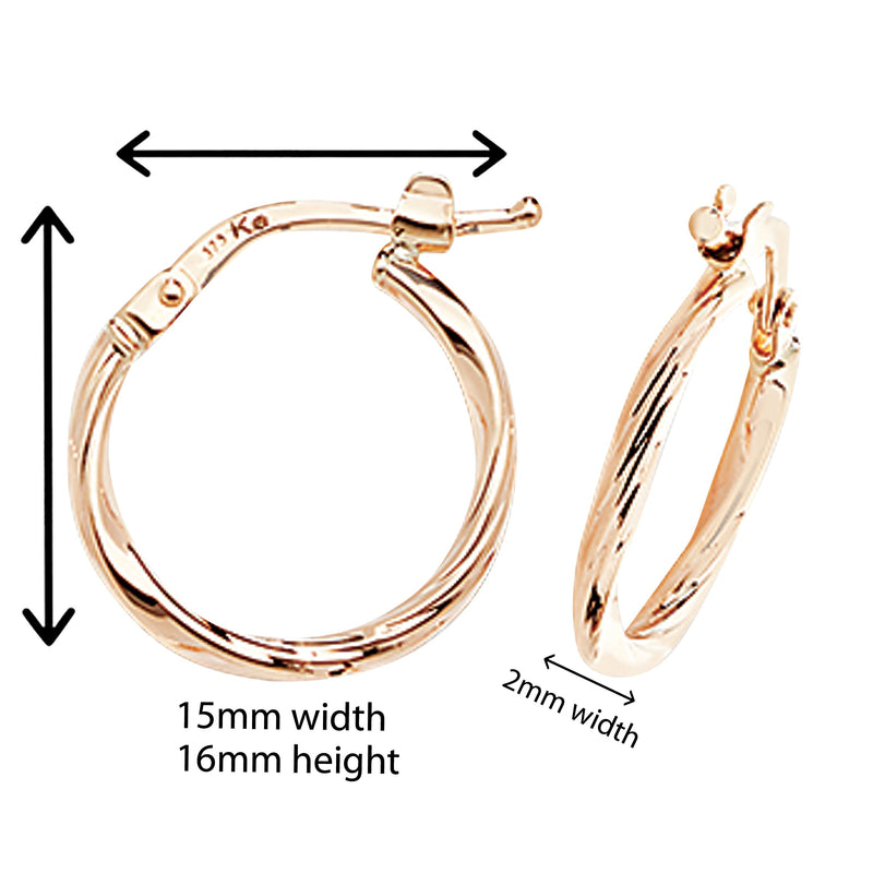 9ct Bamboo Style Gold hoop Earrings.  16mm*15mm.  Hypoallergenic 9ct Gold Jewellery for women.