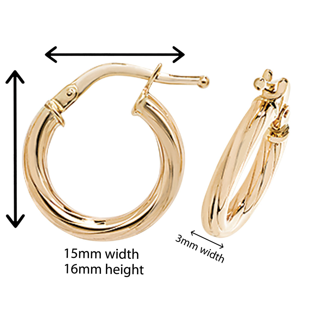 9ct Yellow Gold Hoops Earrings. 16mm*15mm. Hypoallergenic 9ct Gold Jewellery for women..