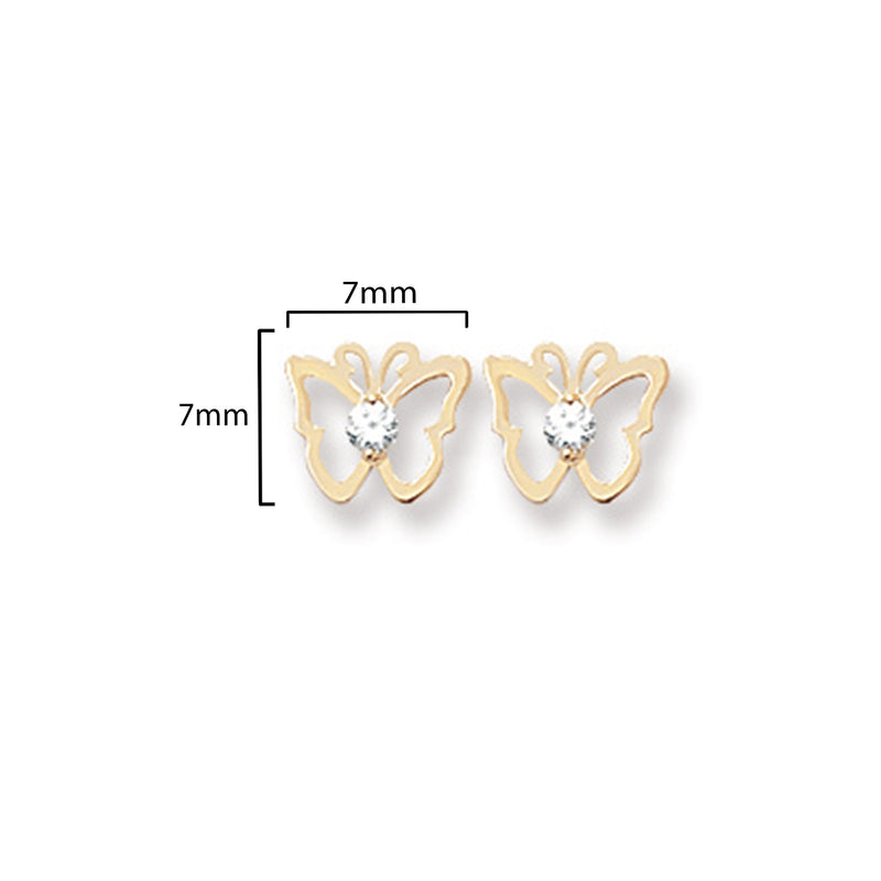 9ct Gold Butterfly Stud Earrings  - Hypoallergenic 9ct Gold Jewellery for Ladies - 7mm * 7mm