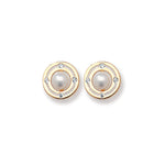 9ct Gold Stud Earrings with Cubic Zirconia and Synthetic Pearl - Hypoallergenic 9ct Gold Jewellery for Ladies - 9mm * 9mm