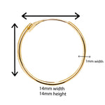 9ct Gold hoop Earrings.  14mm*14mm.  Hypoallergenic 9ct Gold Jewellery for women.