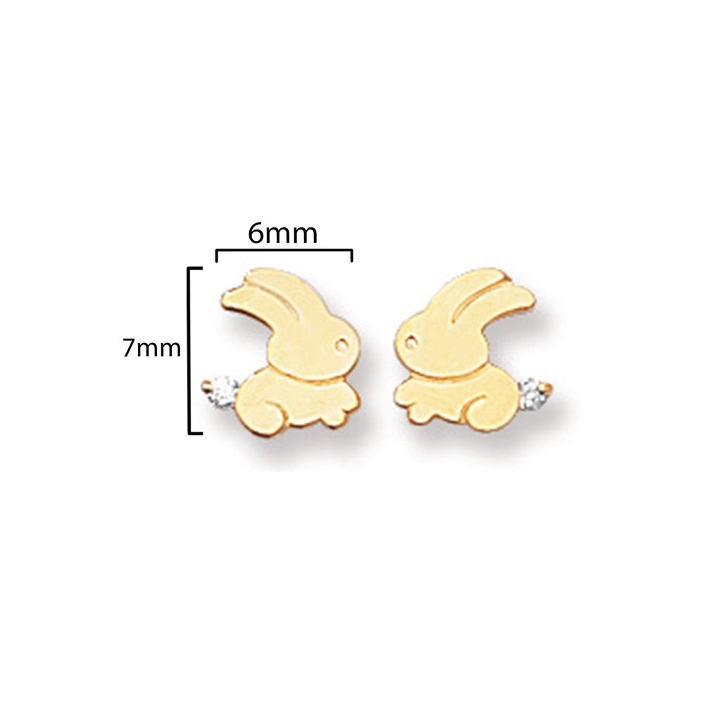 9ct Gold Rabbit Stud Earrings  - Hypoallergenic 9ct Gold Jewellery for Ladies - 7mm * 6mm