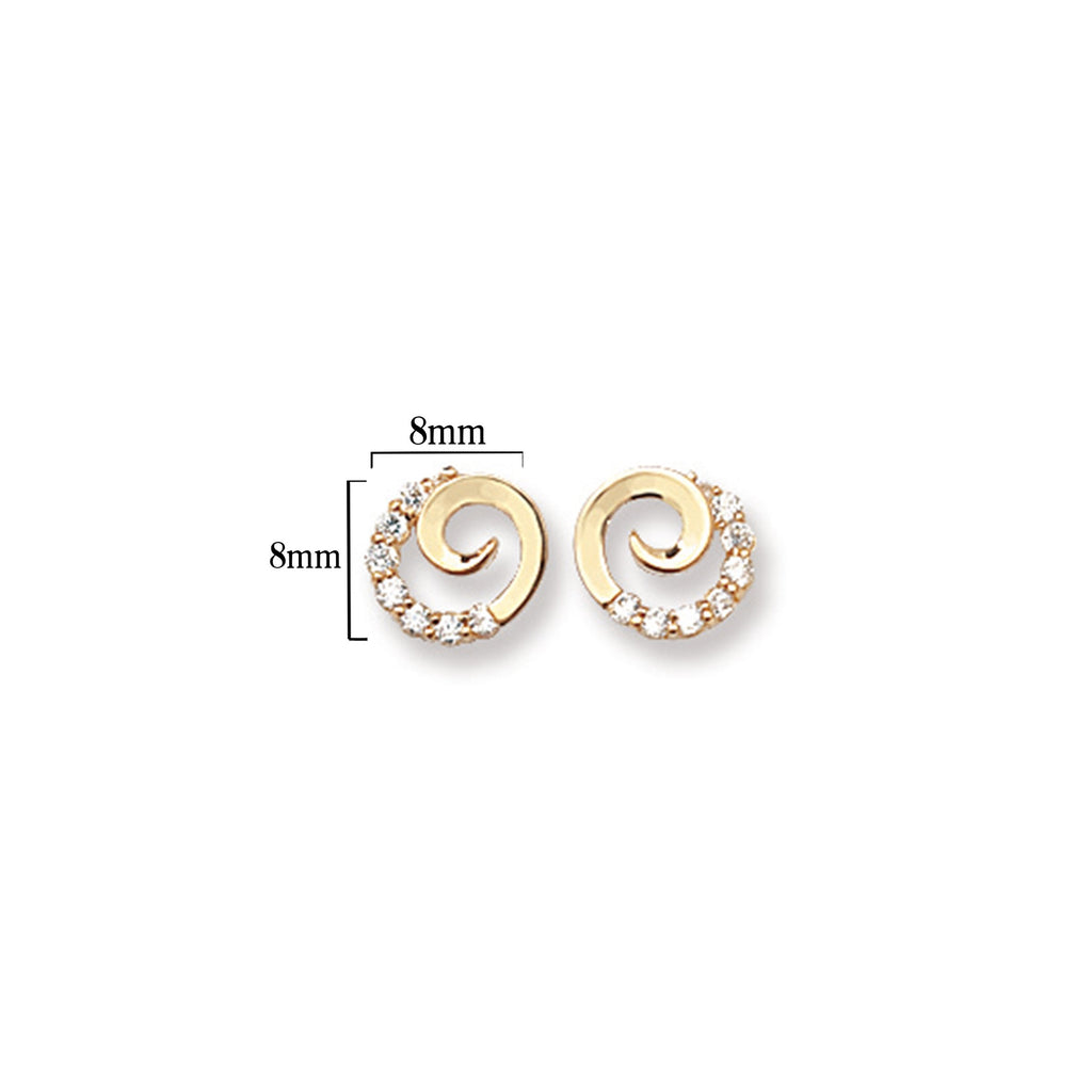 9ct Gold Circle Swirl Stud Earrings - Hypoallergenic 9ct Gold Jewellery for Ladies - 8mm * 8mm