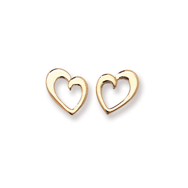 9ct Gold Heart Stud Earrings - Hypoallergenic 9ct Gold Jewellery for Ladies - 9mm * 8mm