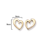 9ct Gold Heart Stud Earrings - Hypoallergenic 9ct Gold Jewellery for Ladies - 9mm * 8mm