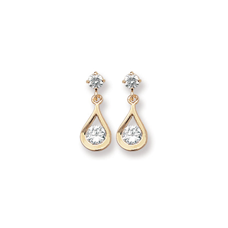 9ct Gold Drop Crystal Earrings - Hypoallergenic 9ct Gold Jewellery for Ladies by Aeon - 14mm * 6mm