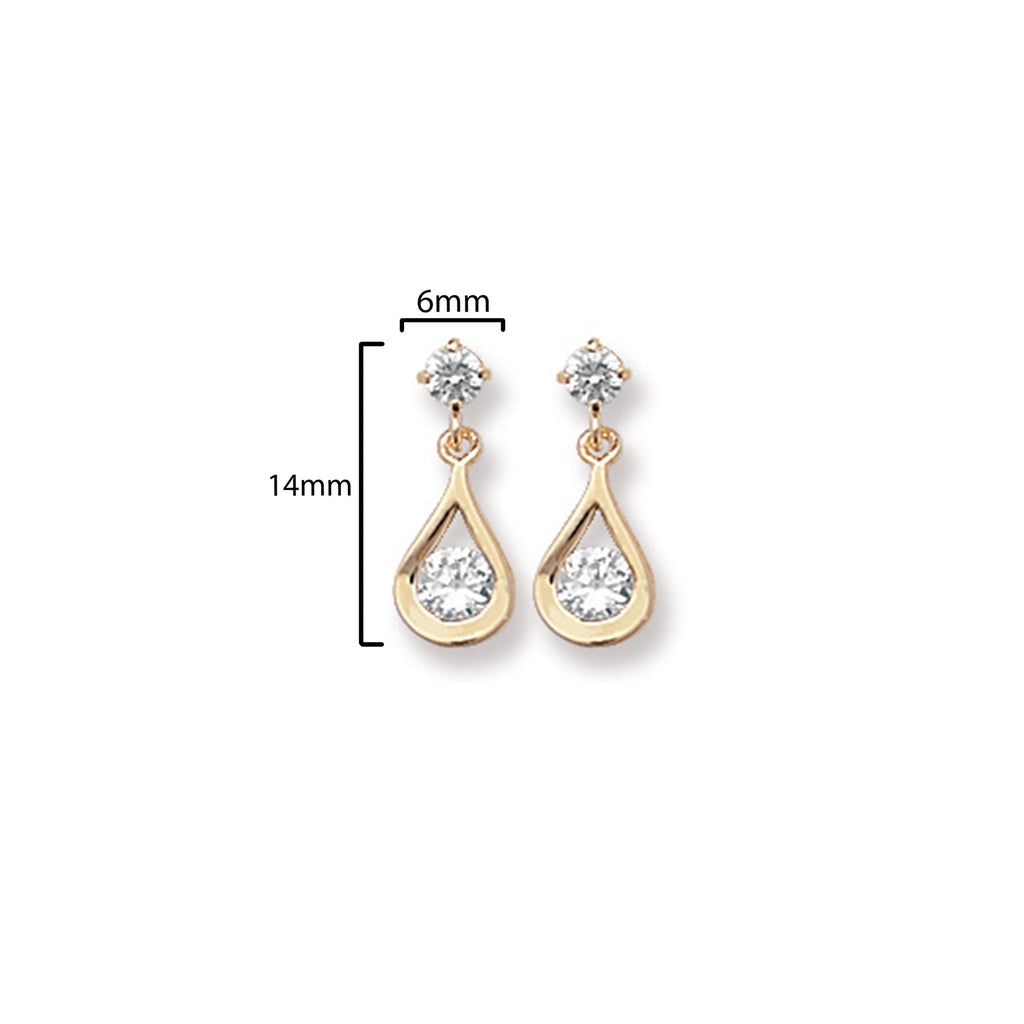 9ct Gold Drop Crystal Earrings - Hypoallergenic 9ct Gold Jewellery for Ladies by Aeon - 14mm * 6mm