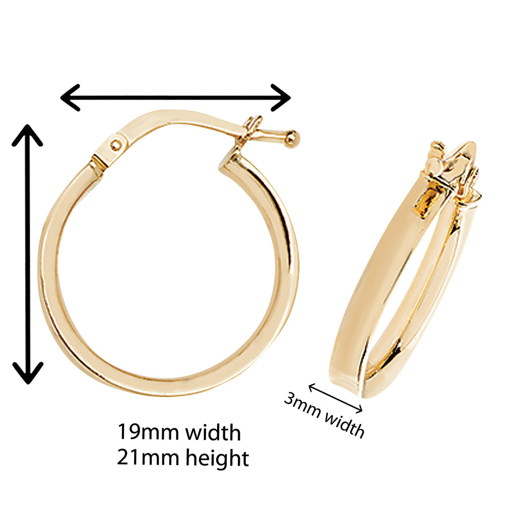 9ct Gold Hoop Earrings. 21mm*19mm. Hypoallergenic 9ct Gold Jewellery for women.