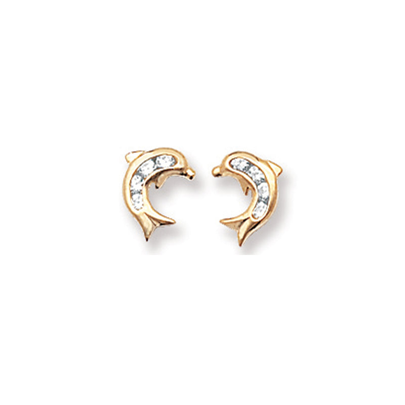 9ct Gold Dolphin Stud Earrings. Hypoallergenic 9ct Gold Earrings for Women and Girls - 9mm * 6mm