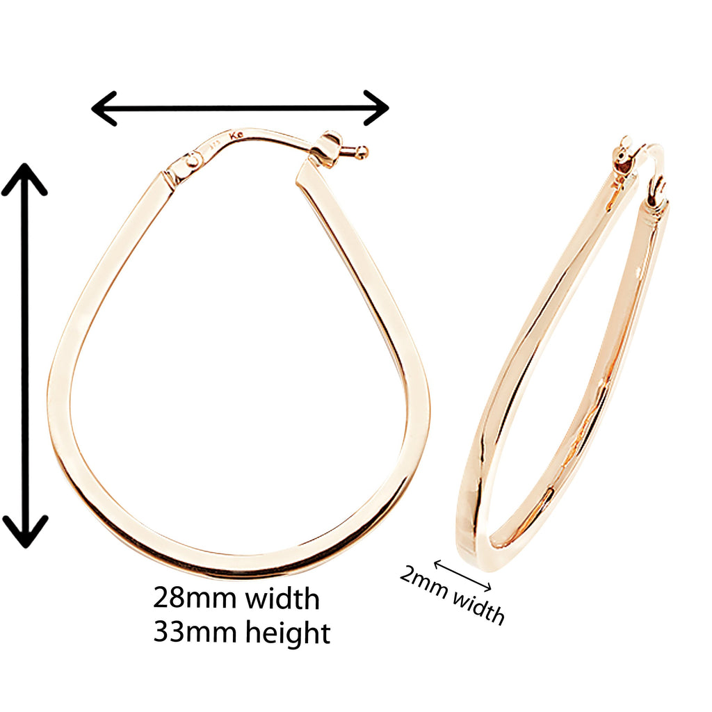 9ct Gold Oval Hoop Earrings.  33mm * 28mm.  Hypoallergenic 9ct Gold Jewellery for women.