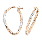 9ct Two Tone Gold Oval hoop Earrings.  24mm*16mm.  Hypoallergenic 9ct Gold Jewellery for women..