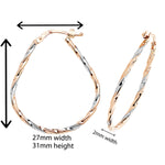 9ct Two Tone Gold Twisted Oval Hoop Earrings.  31mm * 27mm.  Hypoallergenic 9ct Gold Jewellery for women.