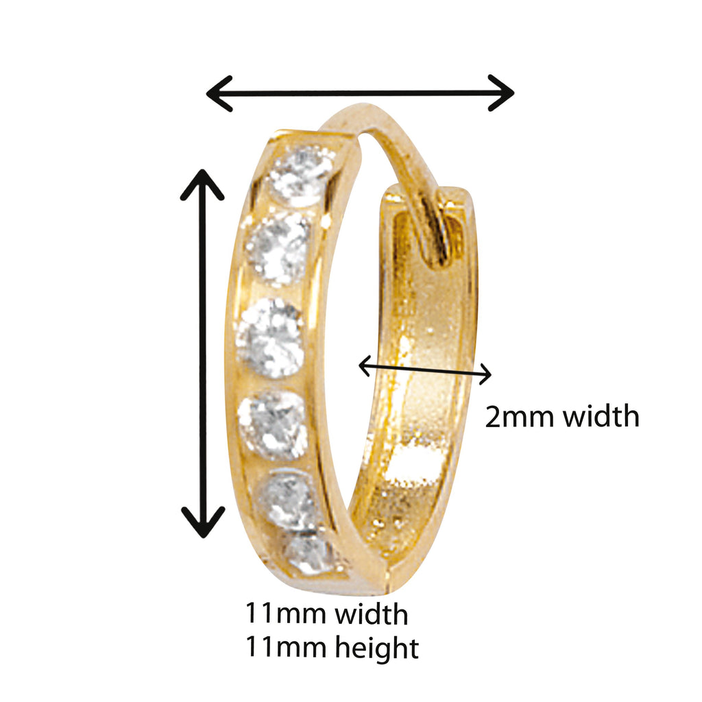 9ct Gold Single Gents Huggie Earring with Cubic Zirconia Earring. 11mm*11mm. Hypoallergenic 9ct Gold Men's Huggie Earring for Men.