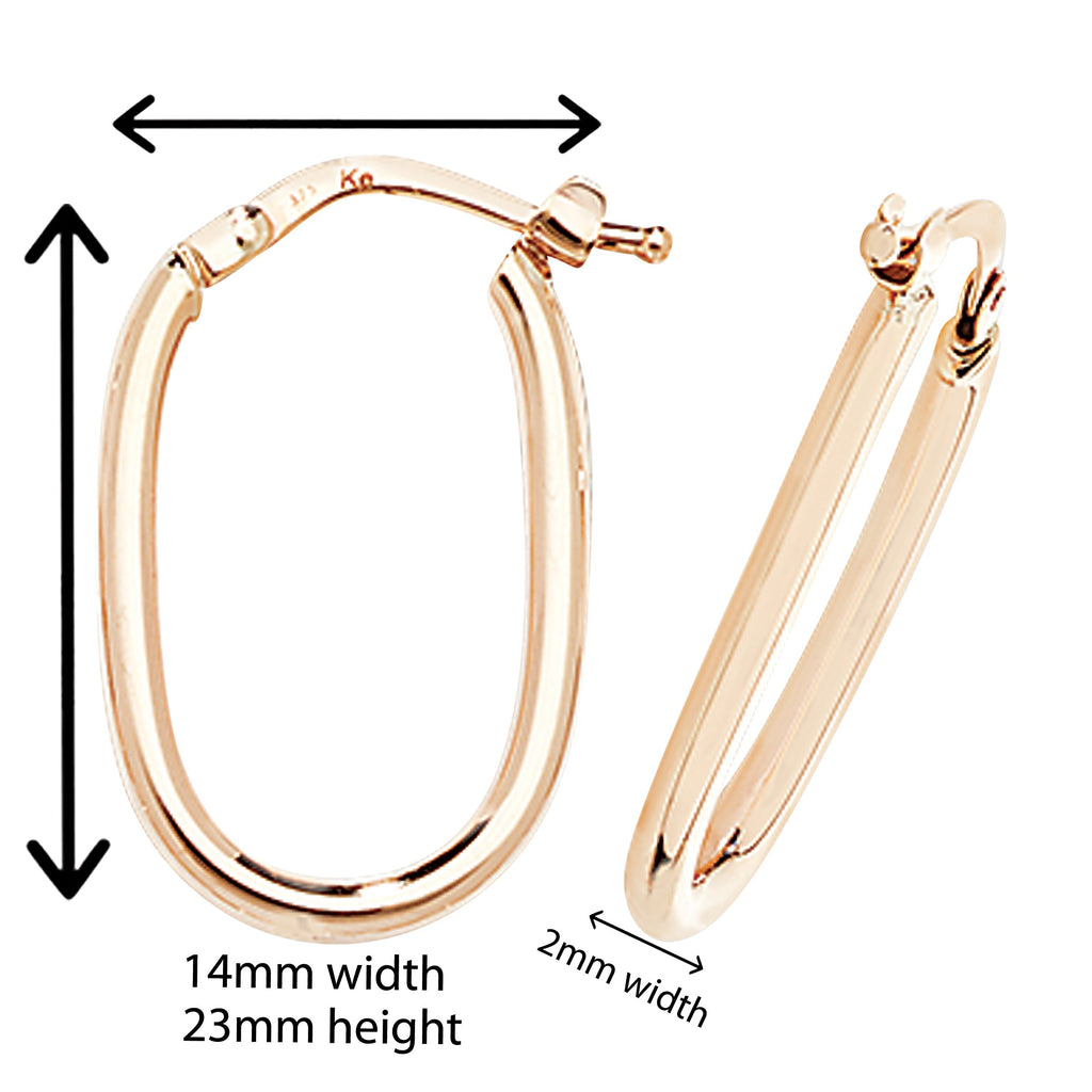 9ct Gold Oval Hoop Earrings.  23mm * 14mm. Hypoallergenic 9ct Gold Jewellery for women.