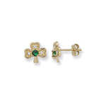 9ct Gold Shamrock Stud Earrings with Emerald Green Cubic Zirconia - Hypoallergenic 9ct Gold Jewellery for Ladies - 9mm * 9mm