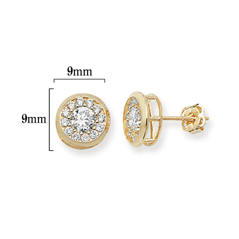 9ct Gold Circle Stud Earrings with Cubic Zirconia - Hypoallergenic 9ct Gold Jewellery for Ladies - 7mm * 9mm