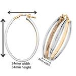 9ct Gold Two Tone Double Style Hoop Earrings. 34mm*344mm. Hypoallergenic 9ct Gold Jewellery for women.